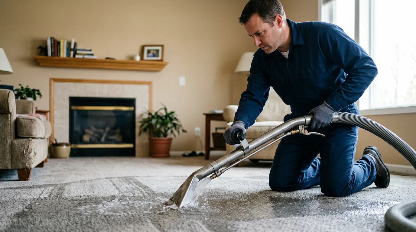 Water damage restoration technician working near Swedesburg, IA